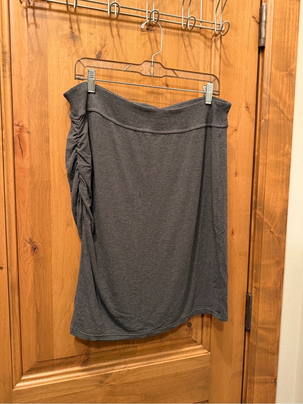 Athleta Charcoal Gray Midi Knit Skirt with Side Ruched Detail